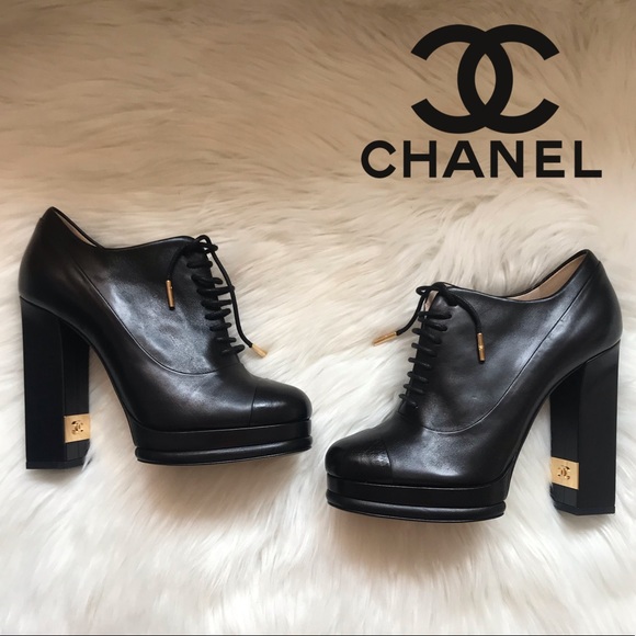 CHANEL Shoes - New! Authentic CHANEL Logo Cap Toe Lace-Up Booties